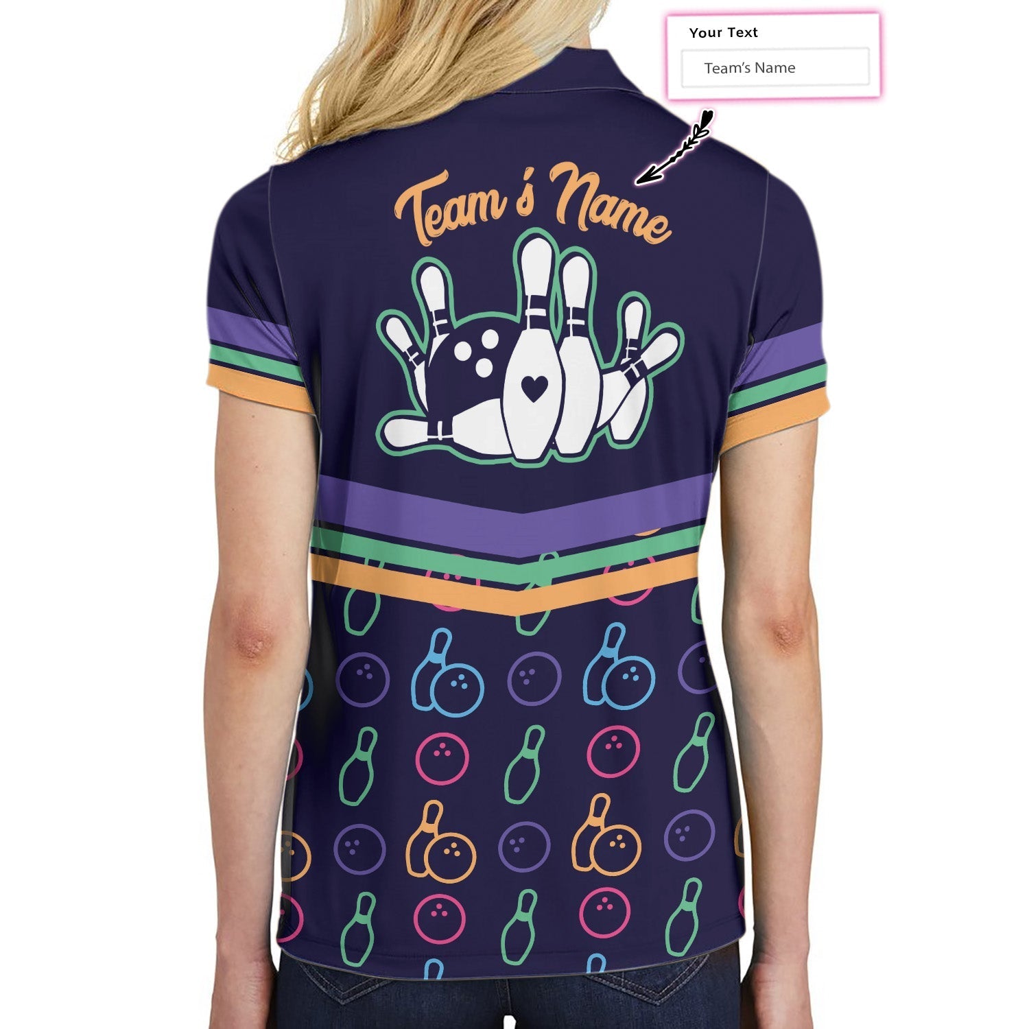 Colorful Bowling Pattern Custom Short Sleeve Woman Polo Shirt/ Personalized Bowling Themed Shirt For Ladies/ Cool Gift For Bowlers Coolspod