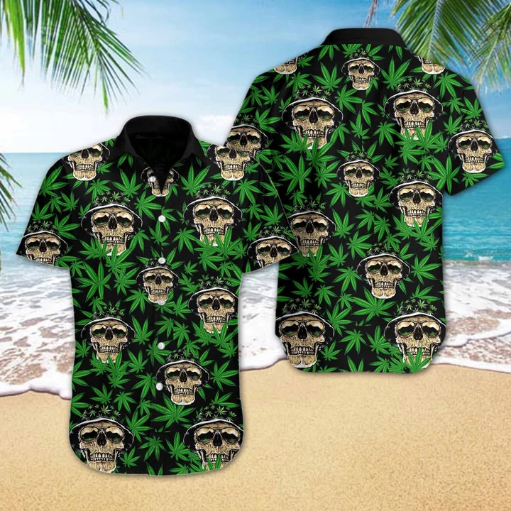 Cool Skull And Weed Design Hawaiian Shirt