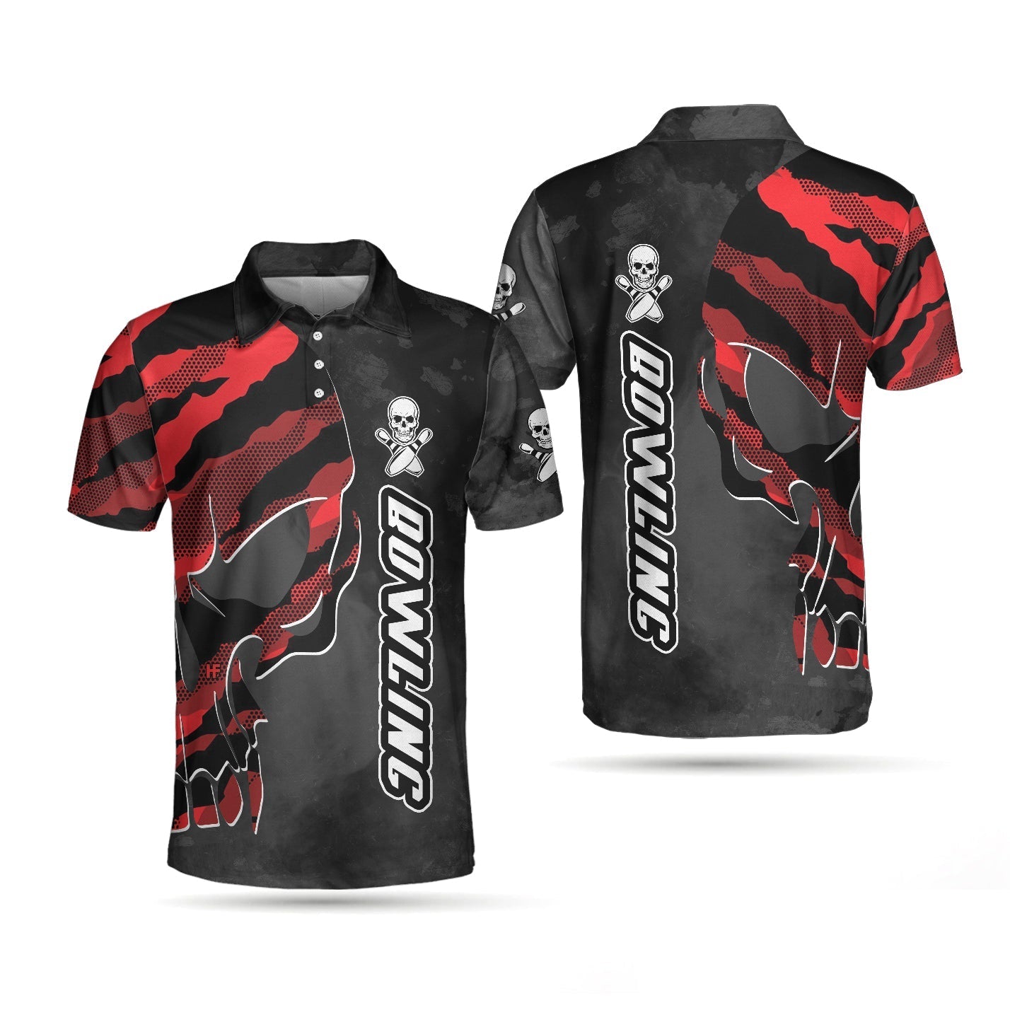 Coolest Skull Bowling With Camouflage Pattern Bowling Polo Shirt/ Camo Bowling Shirt For Men Coolspod