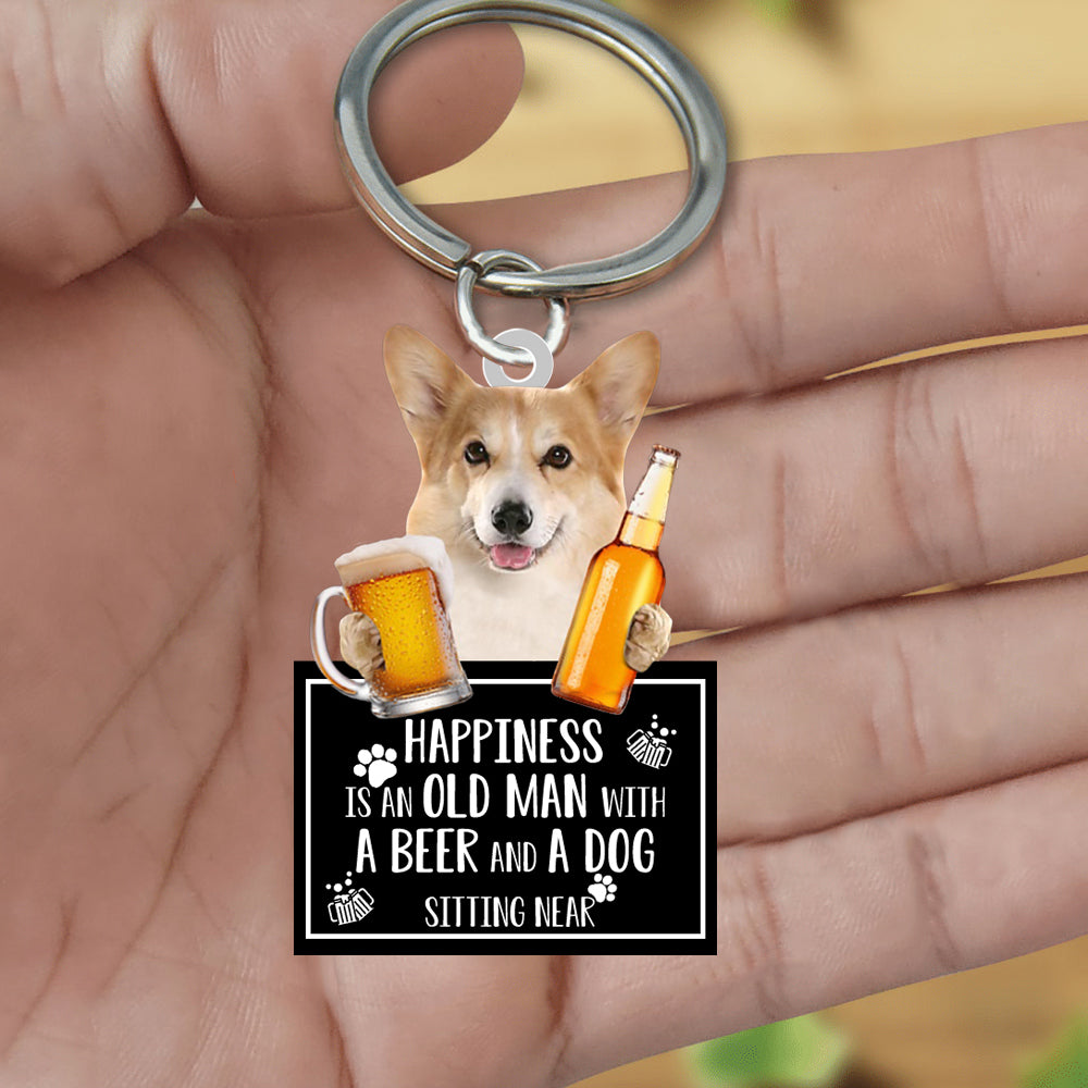 Corgi  Happiness Is An Old Man With A Beer And A Dog Sitting Near Acrylic Keychain