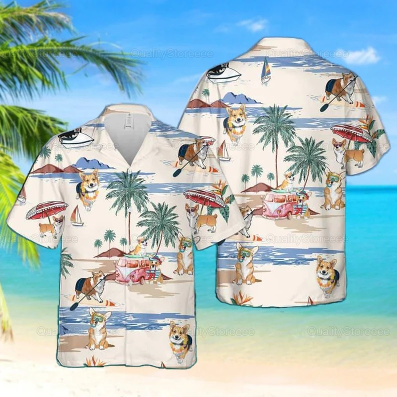 Corgi Hawaiian Shirt/ Funny Corgi Hawaiian Shirt/ Corgi Cute Hawaiian Shirt