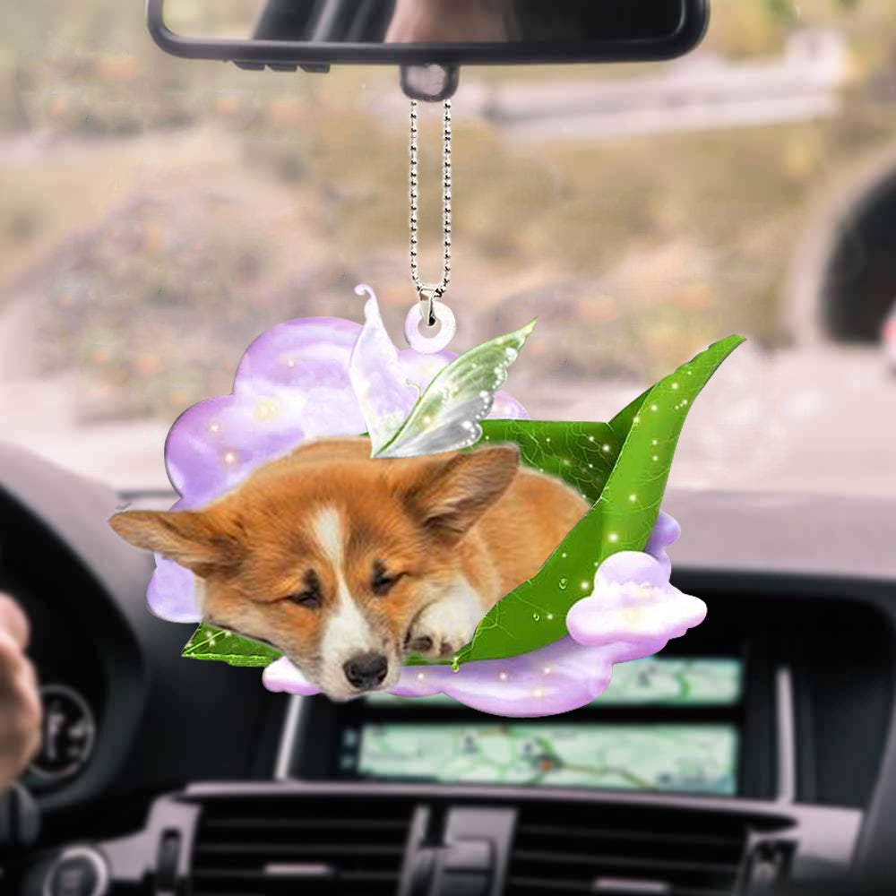 Cute Corgi Sleeping Car Ornament/ Dog Sleep On Fallen Leaves Acrylic Ornament/ Gift For Dog Lovers