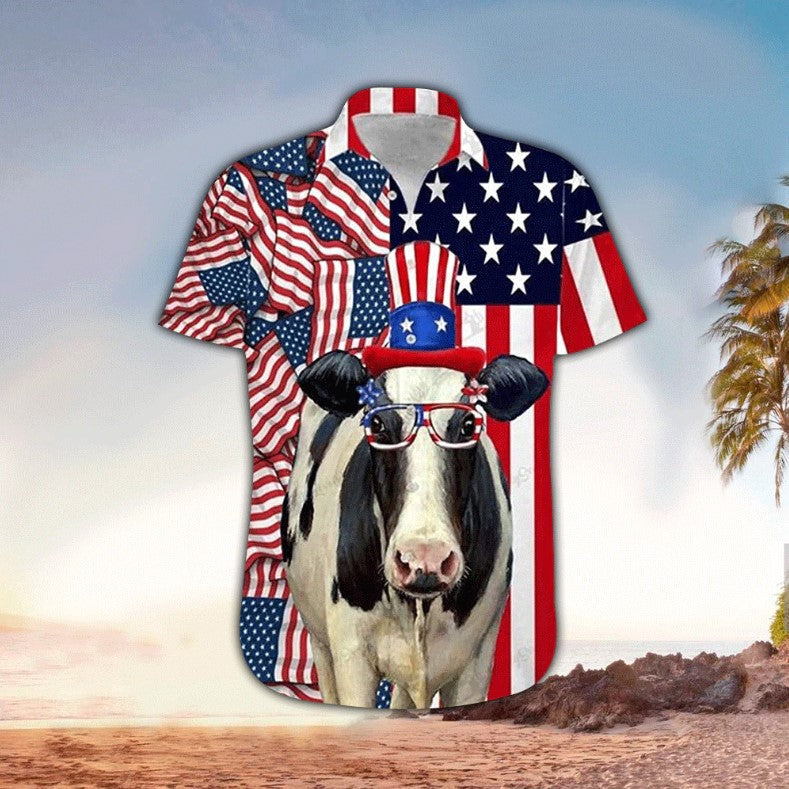 Cow American Short Sleeves Unisex Hawaiian Shirt Hawaii Shirt Men
