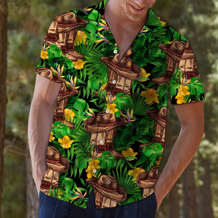 Cowboy Tropical Wild Flower Vintage Style Hawaiian Shirt