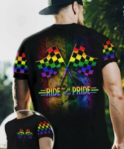 T Shirt Gift Gay Man/ LGBT Ride With Pride 3D All Over Printed Shirt For LGBT Community/ Gift For Gay Couple