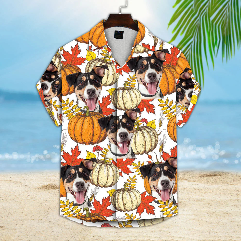 Turquoise And Blue Tropical Leaves Pattern Short-Sleeve Hawaiian Shirt/ Custom Dog hawaii shirt/ Summer gifts