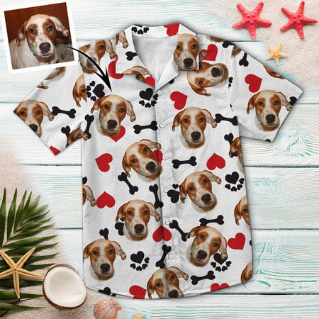 Custom Photo Dog Heart And Bone Hawaiian Shirt for Men/ Women/ Gift for Dog Lover