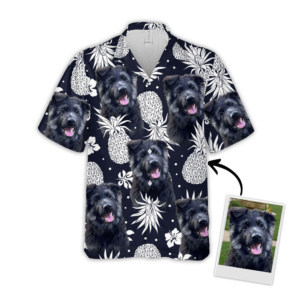 Custom Pineapple Pattern Short-Sleeve Hawaiian Shirt Dark Navy Color/ Upload Photo Pet Shirt/ Summer Shirt