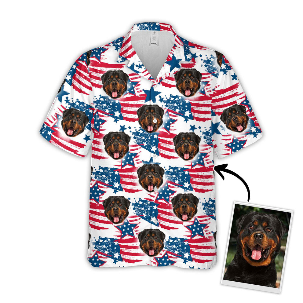 Custom Photo Dog Red & Blue Leaves Pattern Hawaiian Shirt/ Gift for Dog Lover/ Dog Hawaiian Shirt