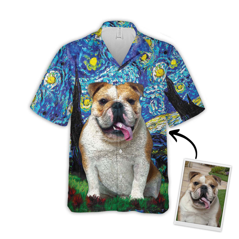 Custom Photo Dog Starry Night Pattern Blue Color Hawaii Shirt/ Dog aloha shirt for men/ Hawaii shirt woman