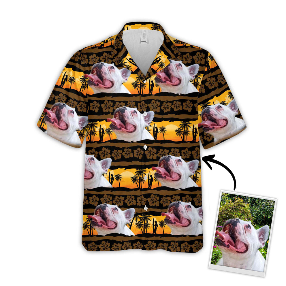 Custom Sunset & Palm Tree Pattern Short-Sleeve Hawaiian Shirt/ Gift for Men Women/ Dog Lover Shirt
