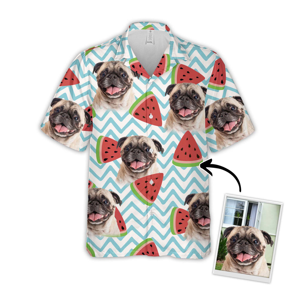 Watermelon Pattern Short-Sleeve Hawaiian Shirt/ Upload Photo Dog Aloha Shirt/ Idea Gift for Dog Lovers
