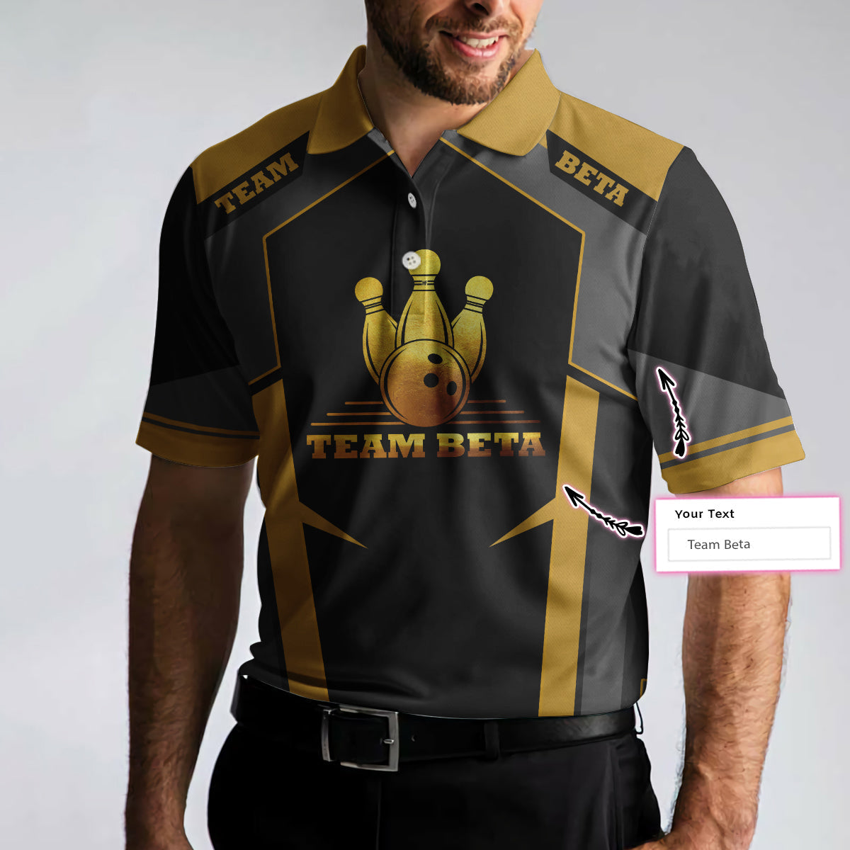 Custom Team Name Golden Bowling Custom Polo Shirt/ Personalized Bowling Shirt With Name/ Custom Bowling Gift Coolspod