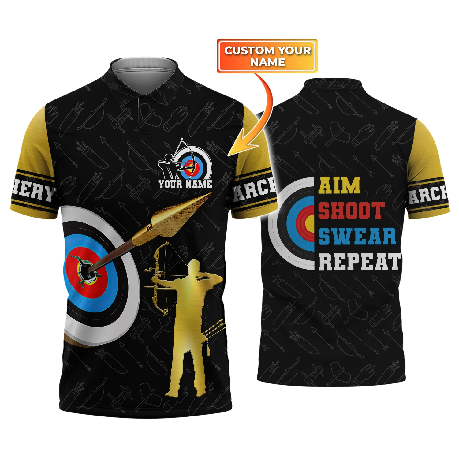 Green Archery Polo Shirt Customize Name For Men/ Women/ Archery Shirts/ Archery Gifts