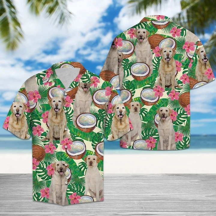 Labrador Retriever With Tropical Coconut Hawaiian Shirt