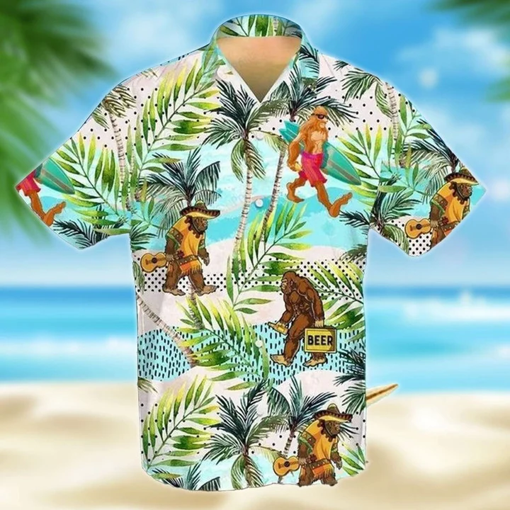Bigfoot Hawaiian shirt/ Cute Bigfoot Colorful Background Design Hawaiian Shirt