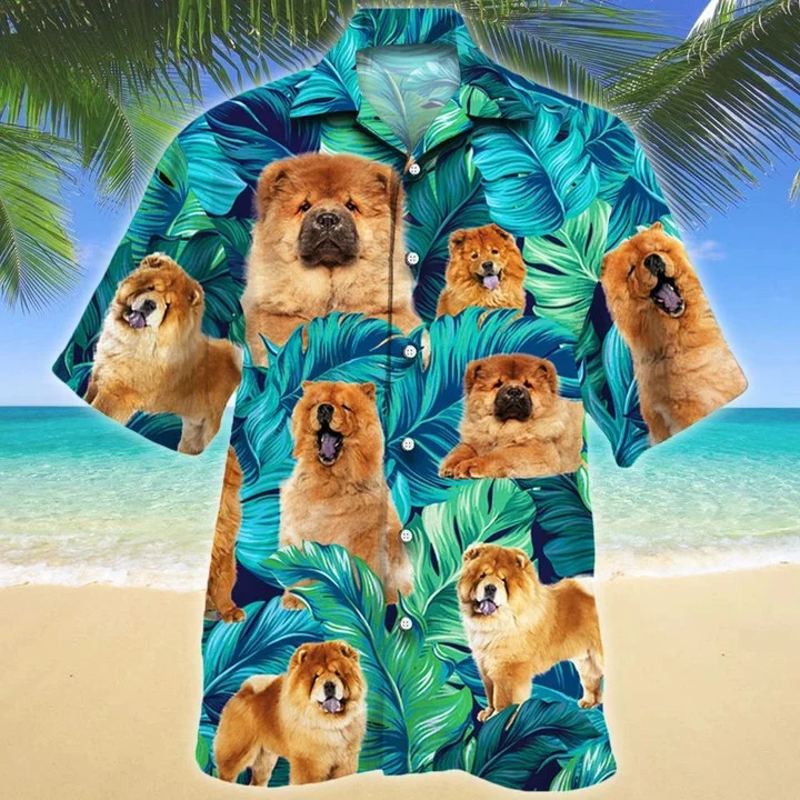 Cute Chow Chow Dog Lovers Gift Ideas Summer Beach Palm Tree Pattern Hawaiian Shirt