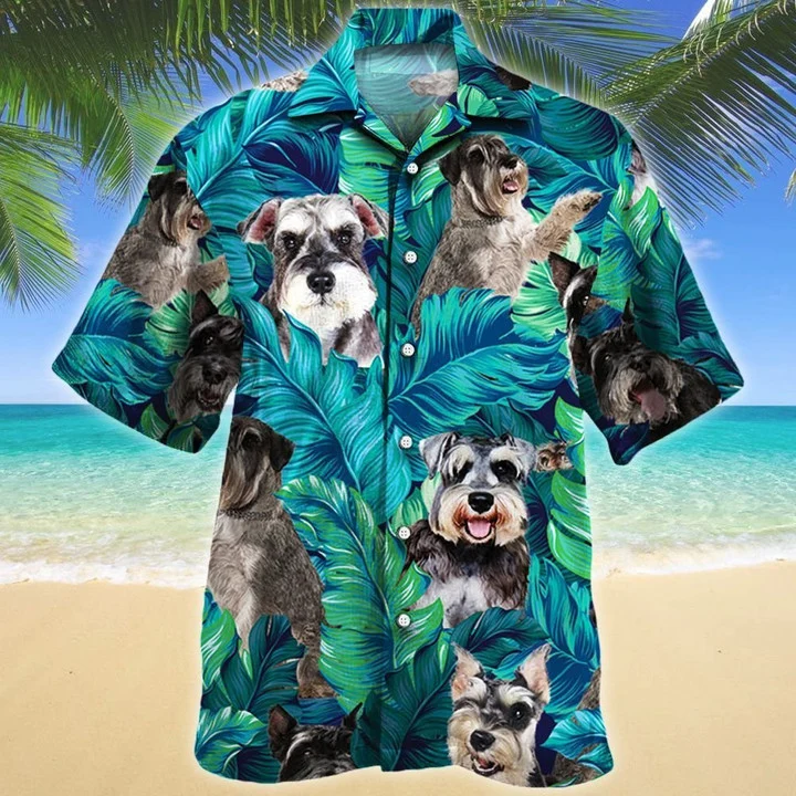 Cute Miniature Schnauzer Dog Lovers Gift Summer Beach Palm Tree Pattern Hawaiian Shirt