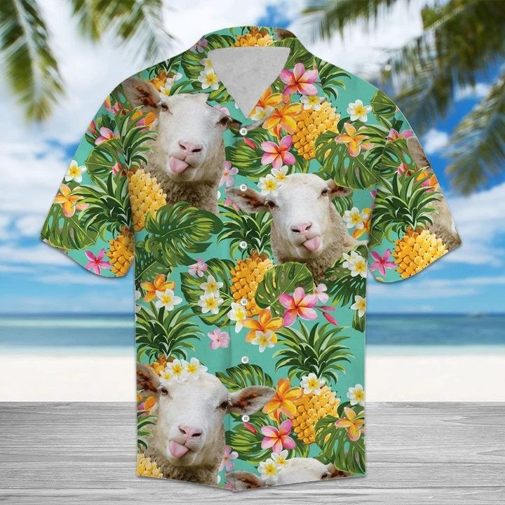 Cute Sheep Pineapples And Tropical Leaves Outstanding Hawaiian Shirt/ Short Sleeve Hawaiian Aloha Shirt for men