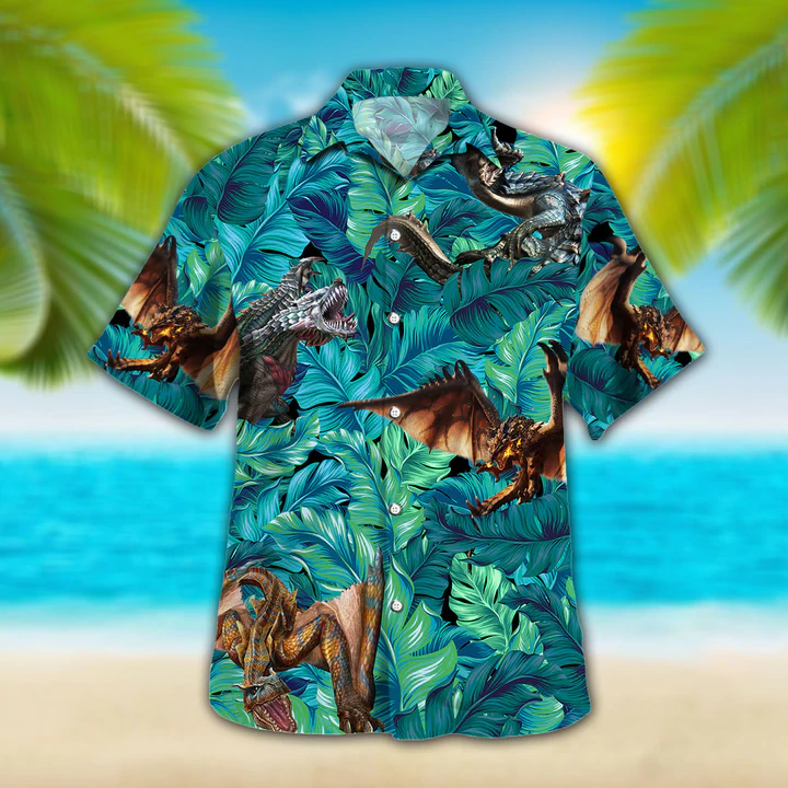 Dinosaur Lovers Hawaiian Shirt/ Animal Hawaiian shirt vintage flower/ Short Sleeve Hawaiian Aloha Shirt for men/ Women