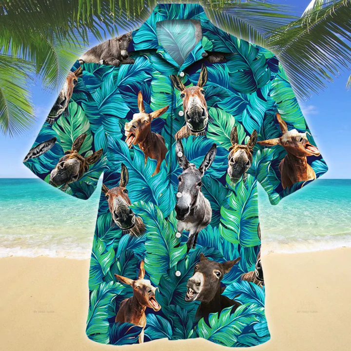 Donkey Lovers Hawaiian Shirt/ Tropical Donkey Men Hawaiian Shirts - Casual Button Down Short Sleeve Shirt