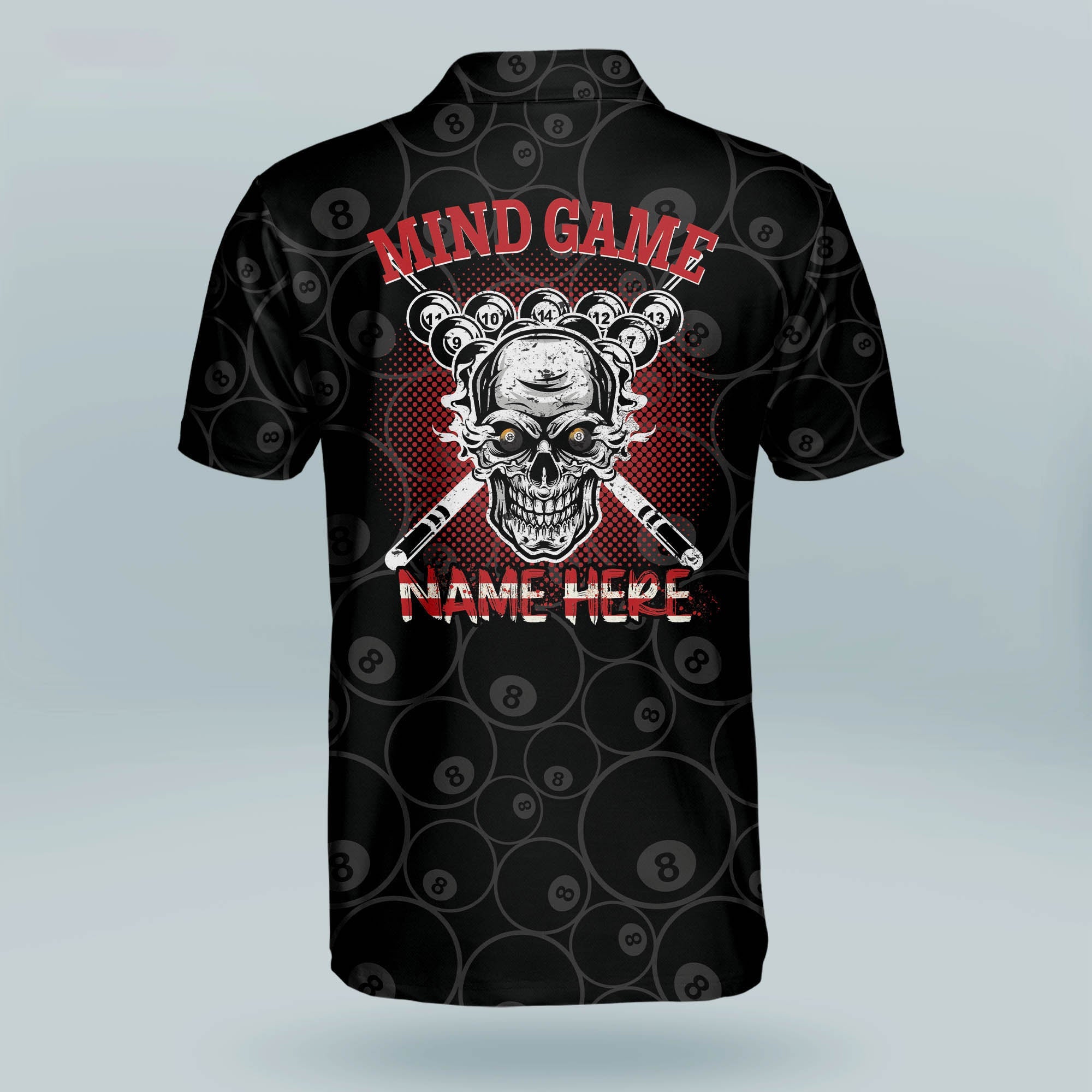 3D All Over Print Skull Mind Game Billiard Polo Shirt/ Custom Billiard ball for Team/ Men