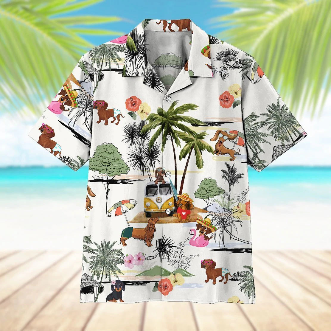 Dachshund Beach Retro Aloha Hawaiian shirt For Men/ Women