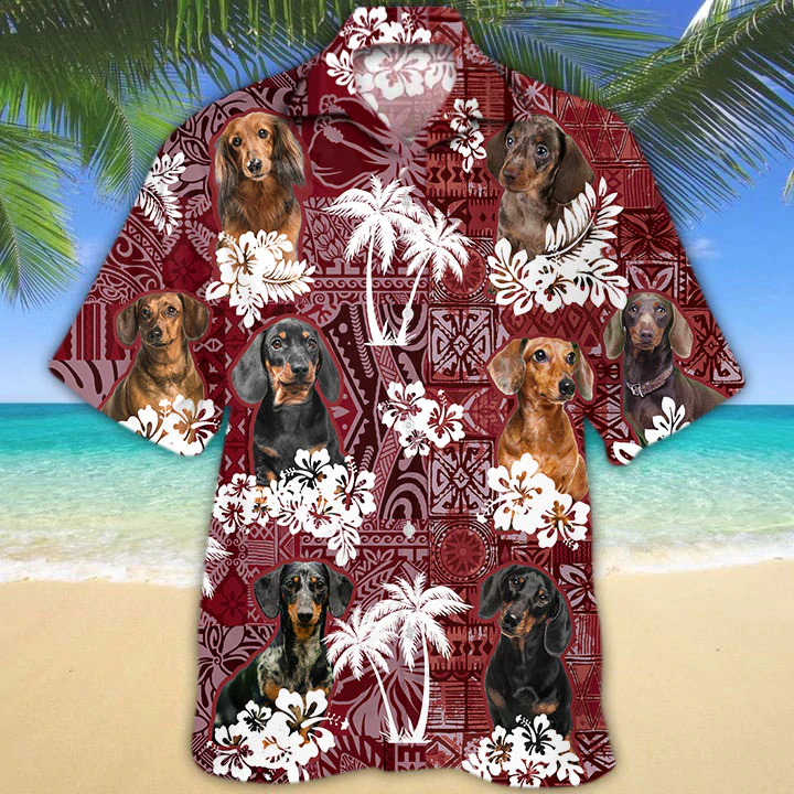 Dachshund red Hawaiian Shirt/ Gift for Dog Lover Shirts/ Animal Summer Shirts/ Hawaiian Shirt Men