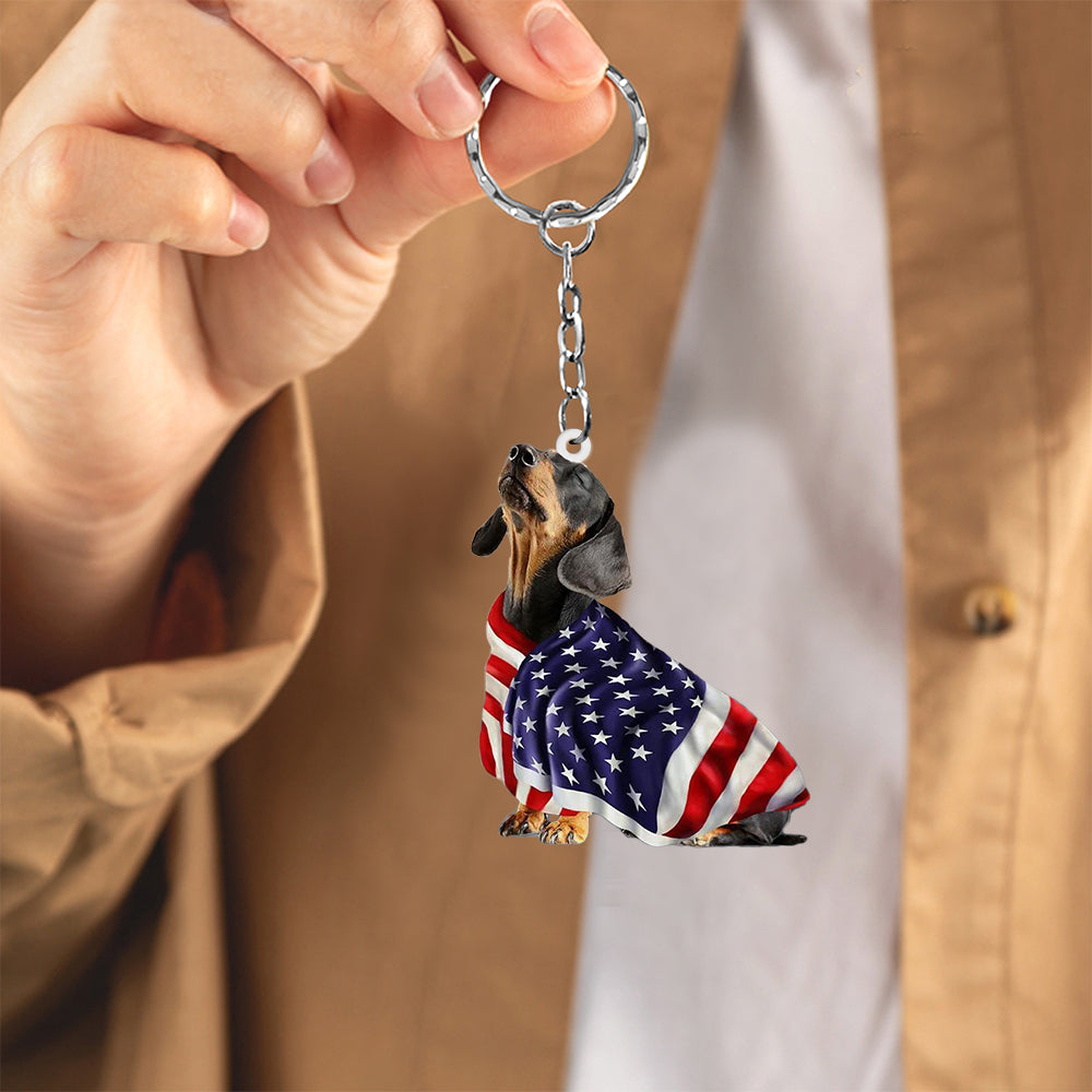Dachshund American Patriot Flag Acrylic Keychain