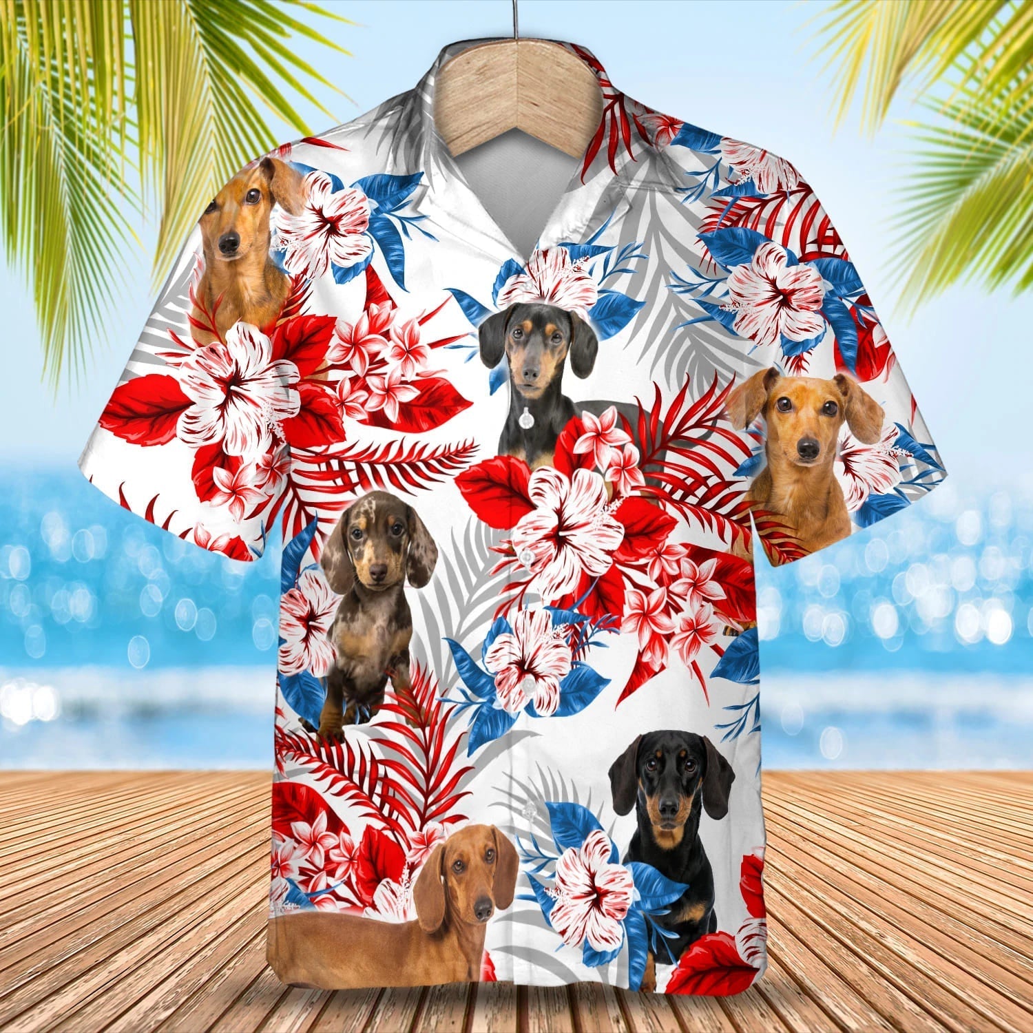Dachshund Flower american Hawaiian Shirt/ Summer aloha shirt/ Men Hawaiian shirt/ Women Hawaiian shirt