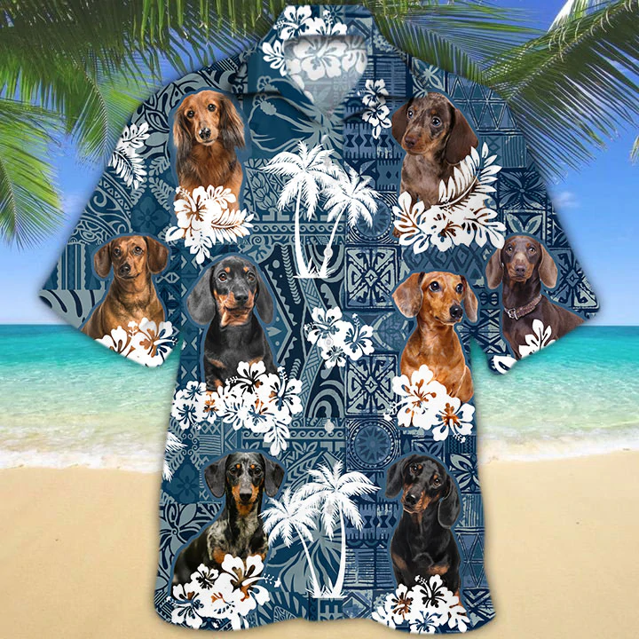 Dachshund Hawaiian Shirt/ Flowers Aloha Shirt For Dog Lovers/ Hawaiian shirts for men/ women
