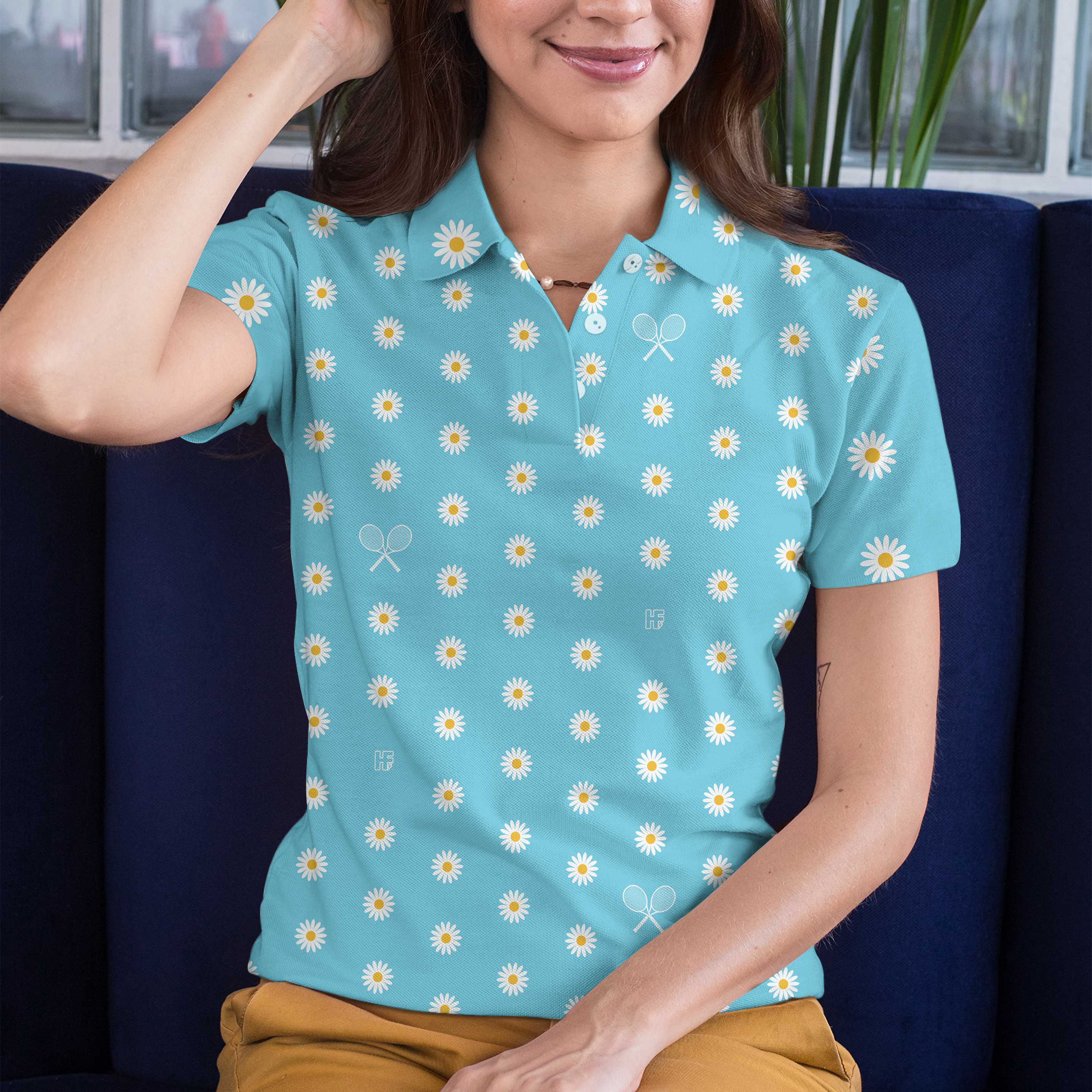 Daisy Tennis Shirt Short Sleeve Women Polo Shirt Coolspod