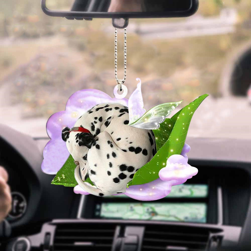Cool Dalmatian Sleeping Ornaments/ Dog Sleep On Fallen Leaves Two Sided Car Ornament