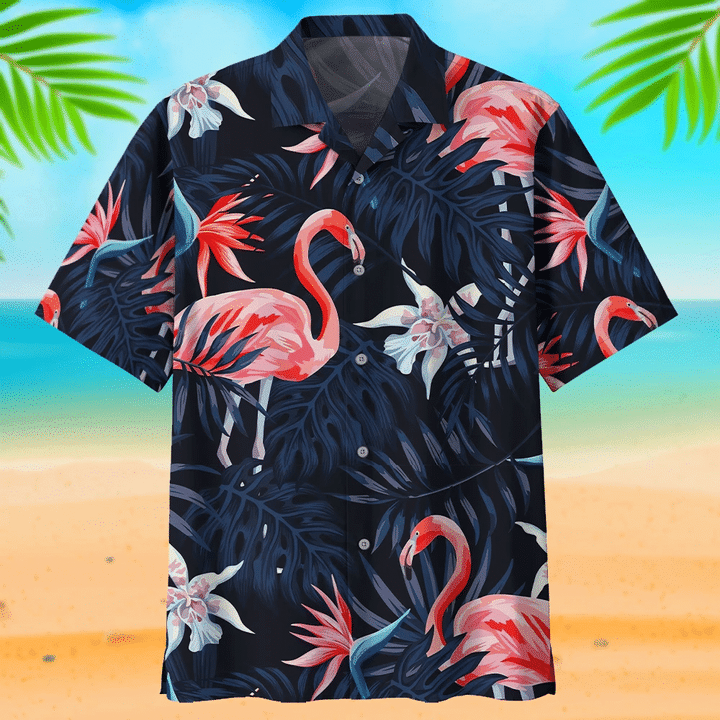 Dark Flamingo Ornamental Design Hawaiian Shirt