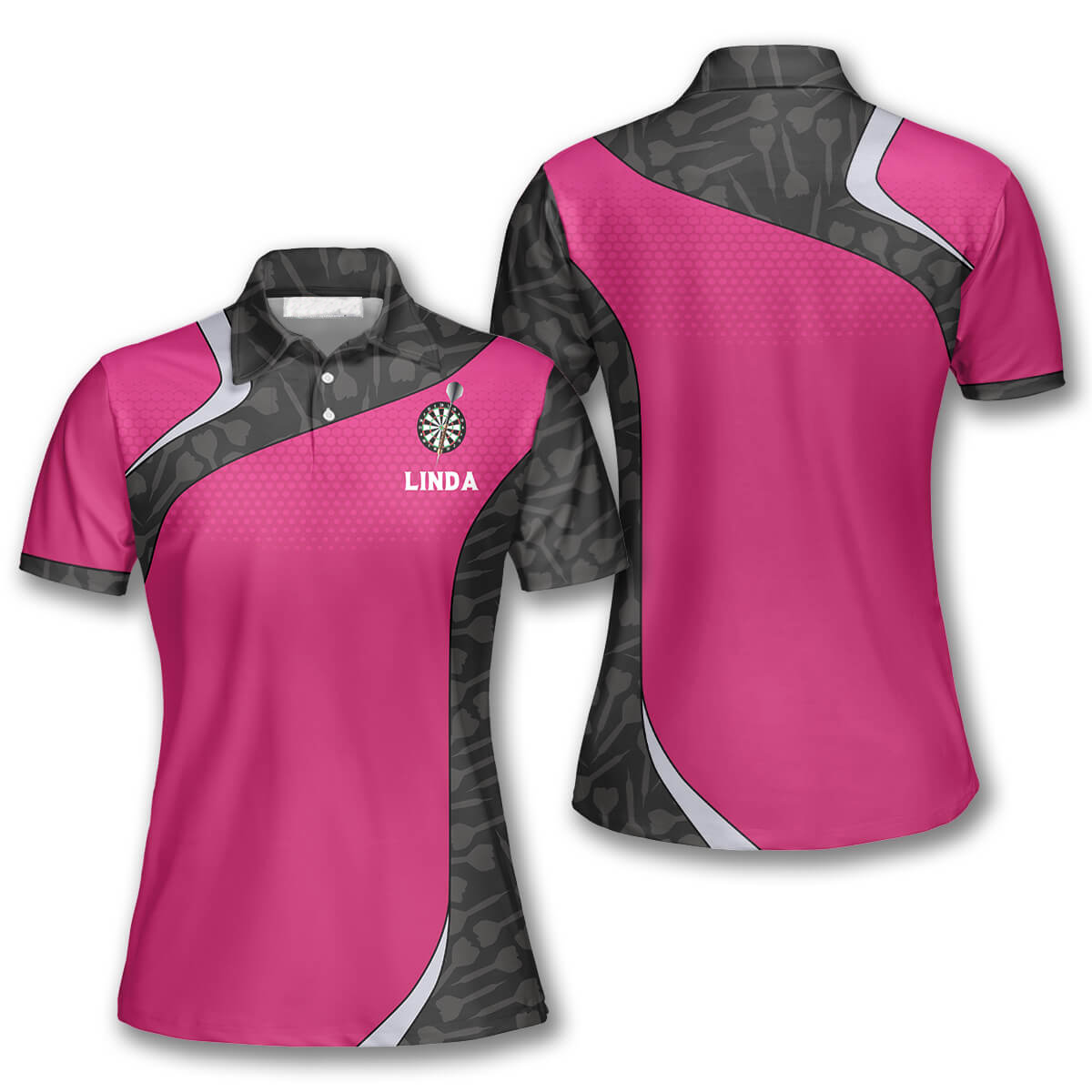Dart Arrows Black Pink Custom Darts Shirts for Women/ Personalized Name Dart Polo Shirt