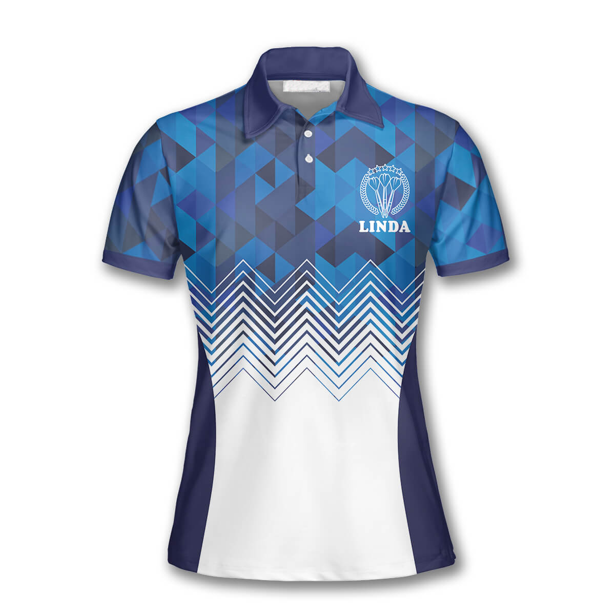 Blue White Custom Darts Shirts for Women/ 3D All Over Print Dart Polo Shirt