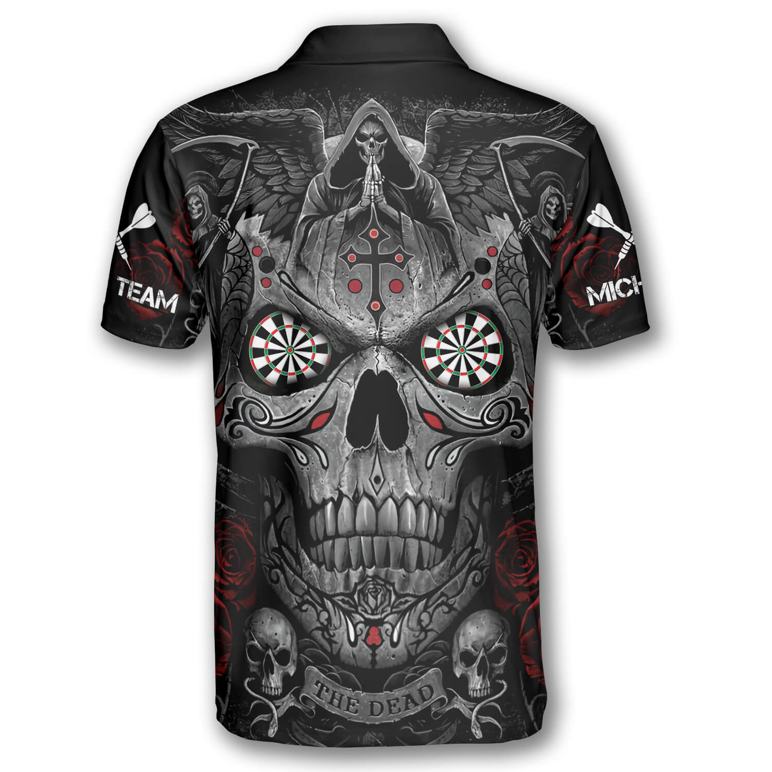 3D All Over Print Grim Reaper Praying Cross Skull Custom Darts Polo Shirts