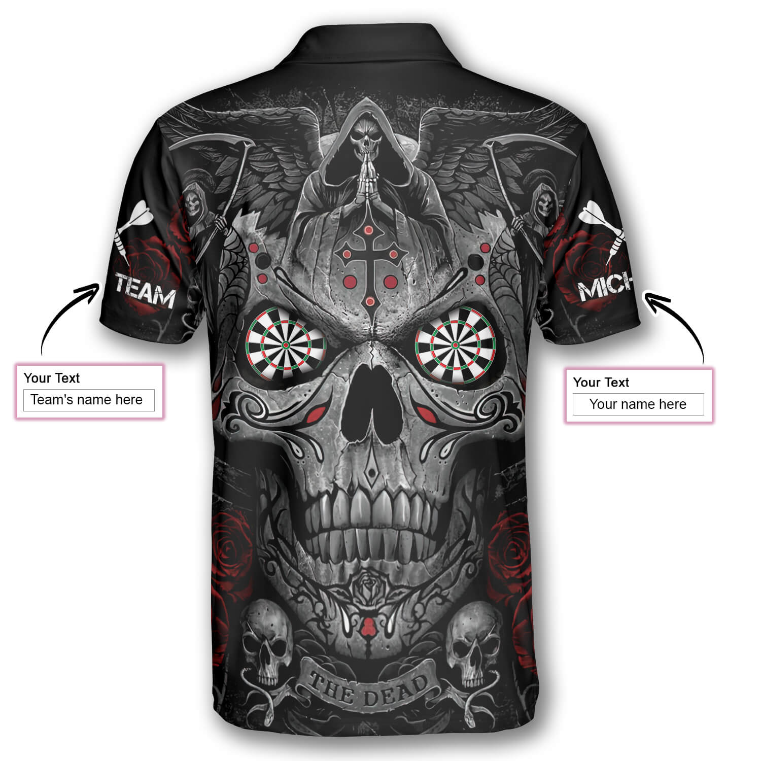 3D All Over Print Grim Reaper Praying Cross Skull Custom Darts Polo Shirts