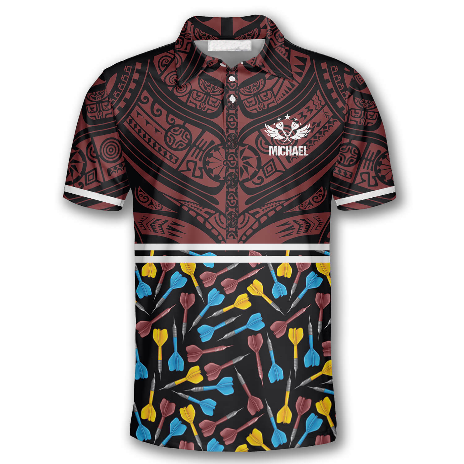 Customized Name Polynesian Pattern Red Black Version Custom Darts Shirts