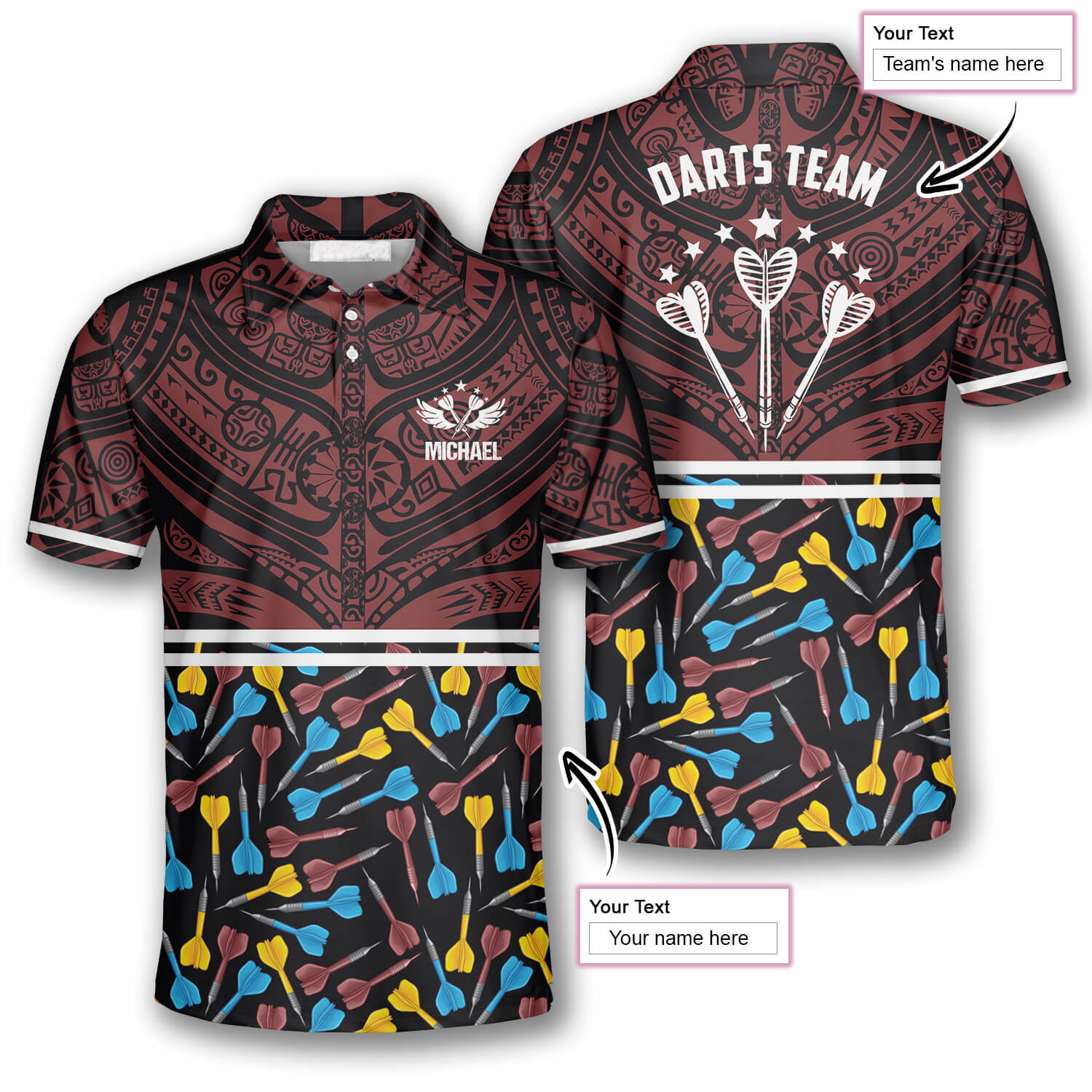 Customized Name Polynesian Pattern Red Black Version Custom Darts Shirts