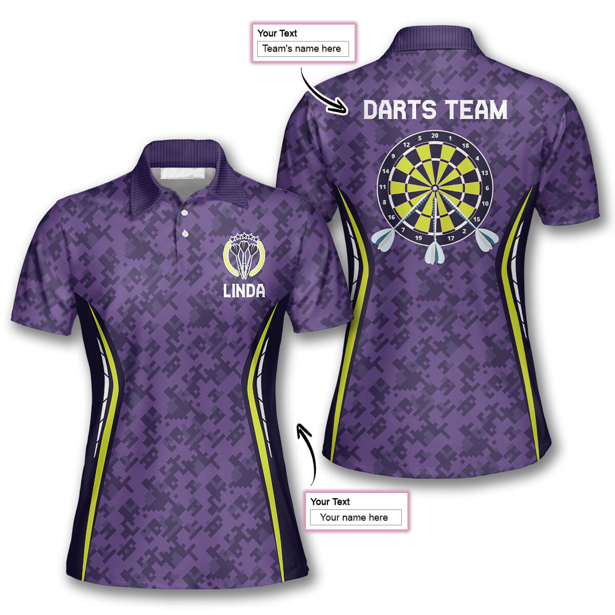 3D All Over Print Purple Lego Pattern Custom Darts Shirts for Women/ Dart Polo Shirt
