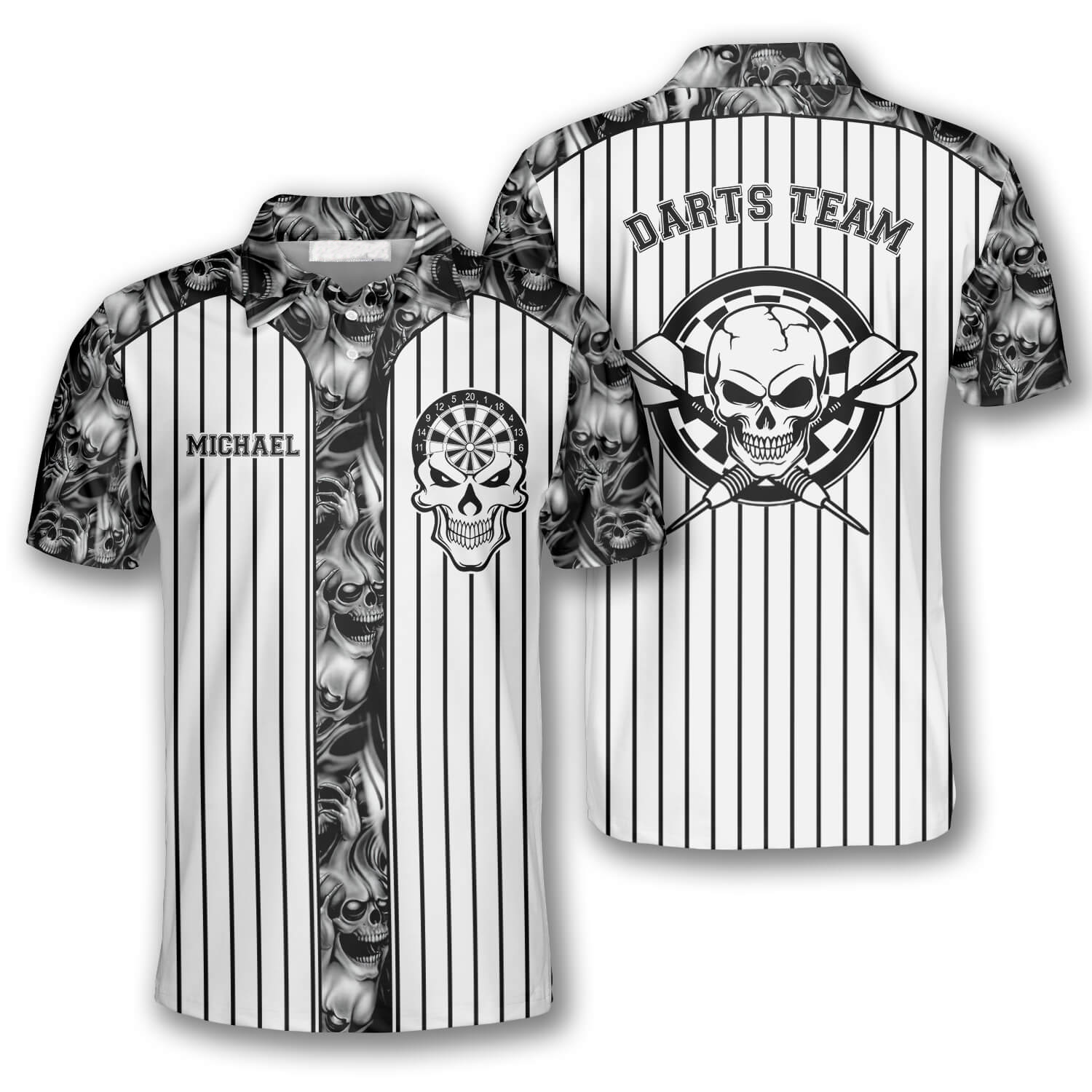 Personalized Dart Team Unisex Polo Shirt/ Metal Skull Custom Darts Shirts