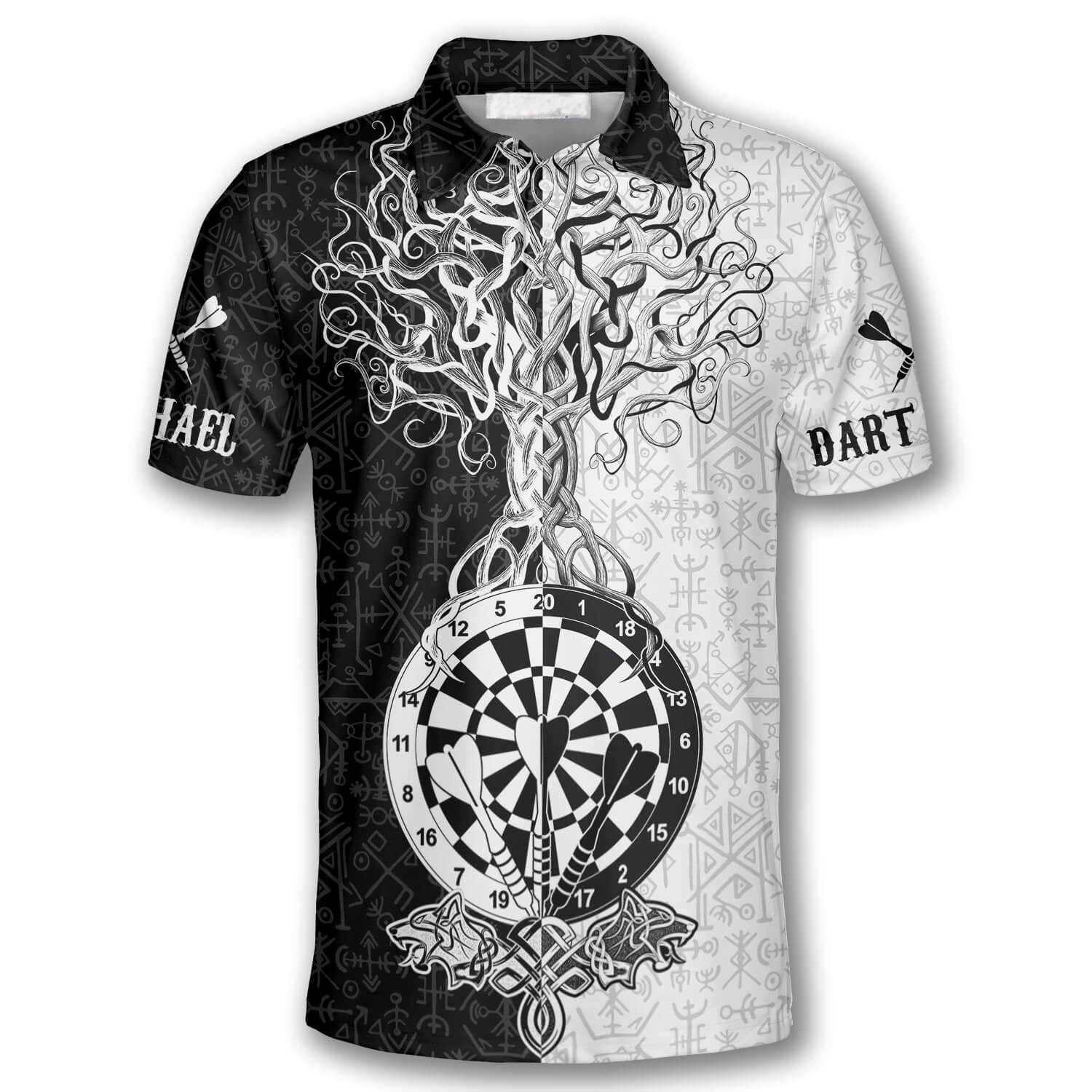 Warrior Viking Black White Custom Darts Shirts for Men/ 3D All Over Print Dart Tree Shirt