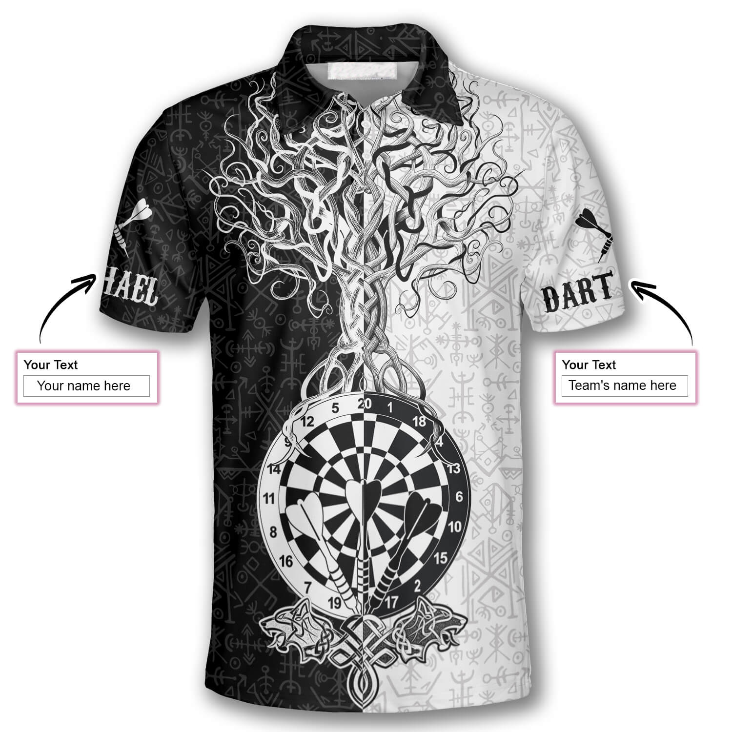 Warrior Viking Black White Custom Darts Shirts for Men/ 3D All Over Print Dart Tree Shirt