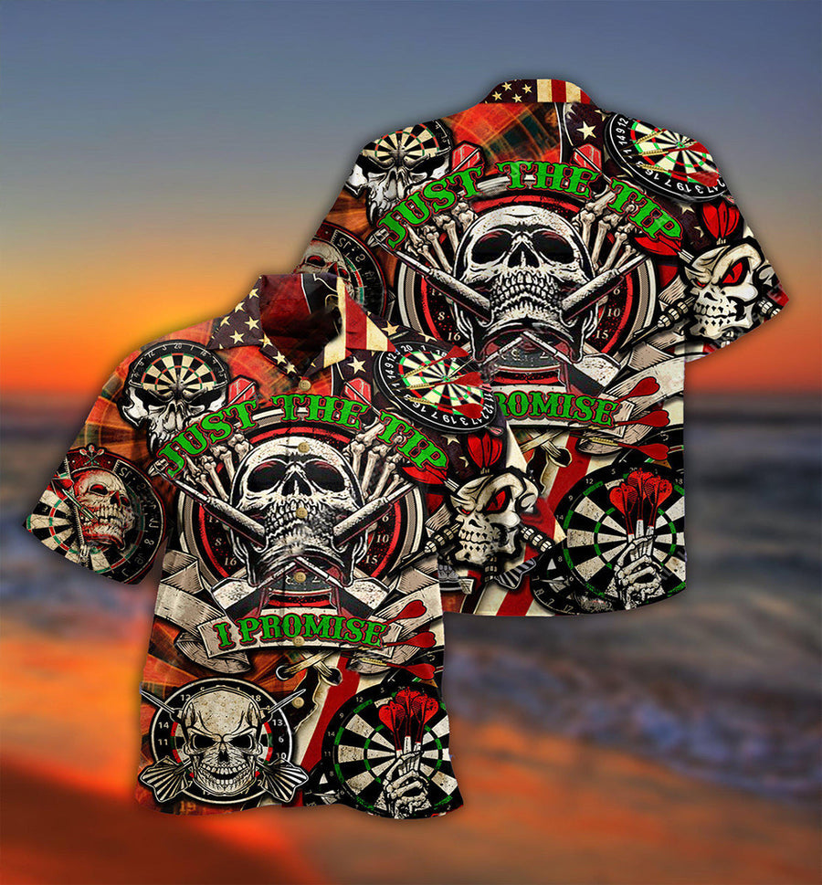 Darts Just The Tip I Promise Skull Hawaiian Shirt/ 3D All Over Print dart Hawaiian Shirt/ Skull Shirt