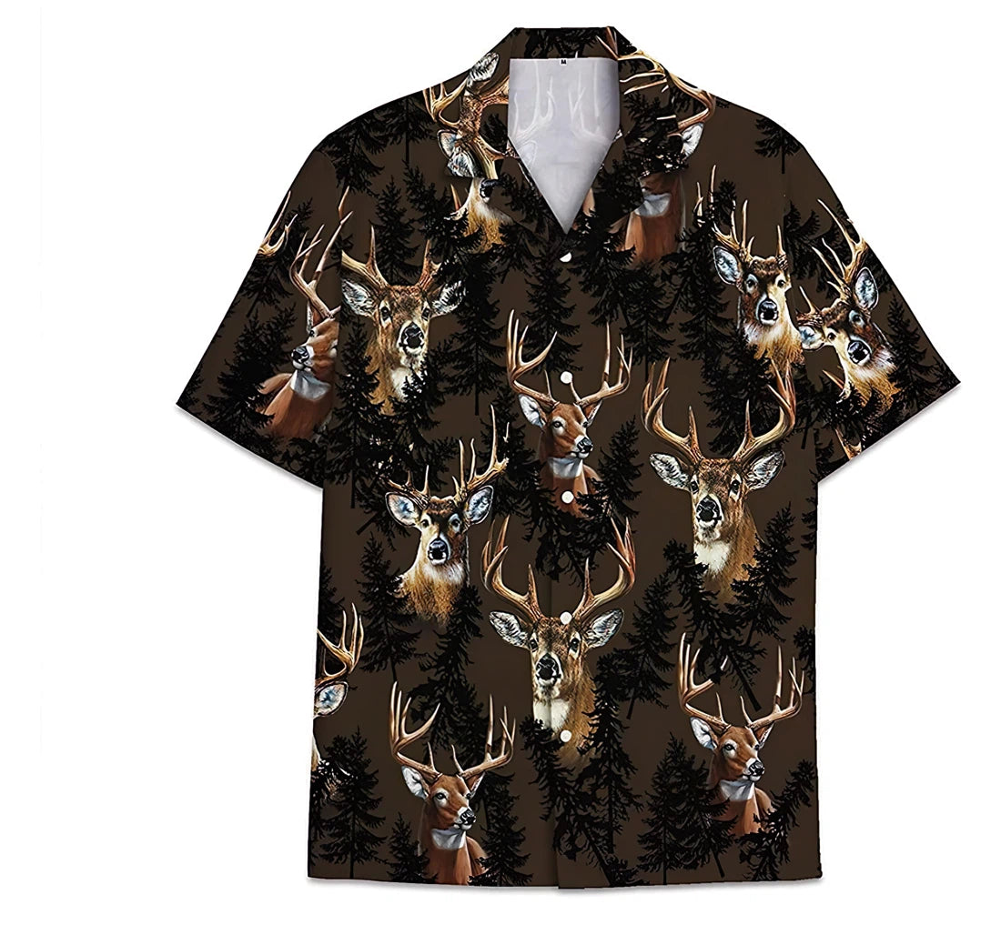 Deer Hunting Pattern Short Tall Hawaiian Shirt/ Button Up Aloha Shirt For Men/ Women