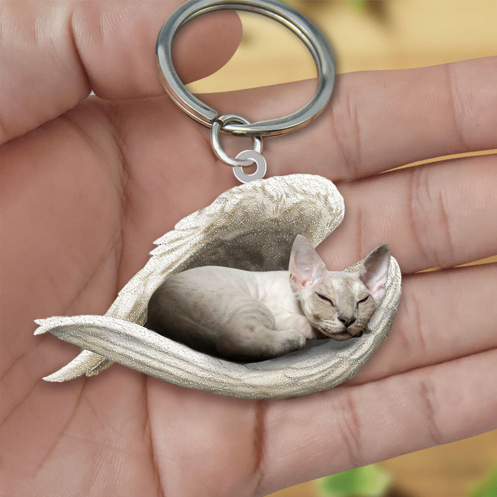 Devon Rex Cat Sleeping Angel Acrylic Keychain Cat Sleeping keychain