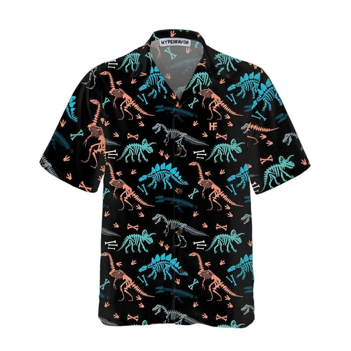 Dinosaur Skeleton Seamless Grunge Pattern Hawaiian Shirt