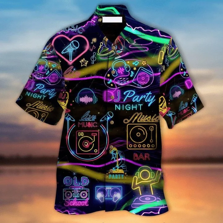 Dj Music Party Night Neon Pattern Hawaiian Shirt