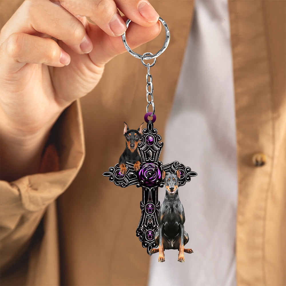 Doberman Pray For God Acrylic Keychain Dog Keychain Coolspod
